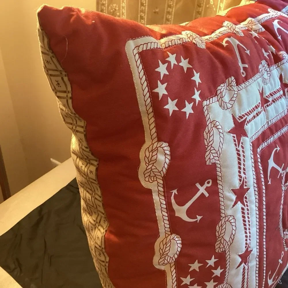 Hand Cafted New With Tag. Nautical Red and Cream Throw Pillow